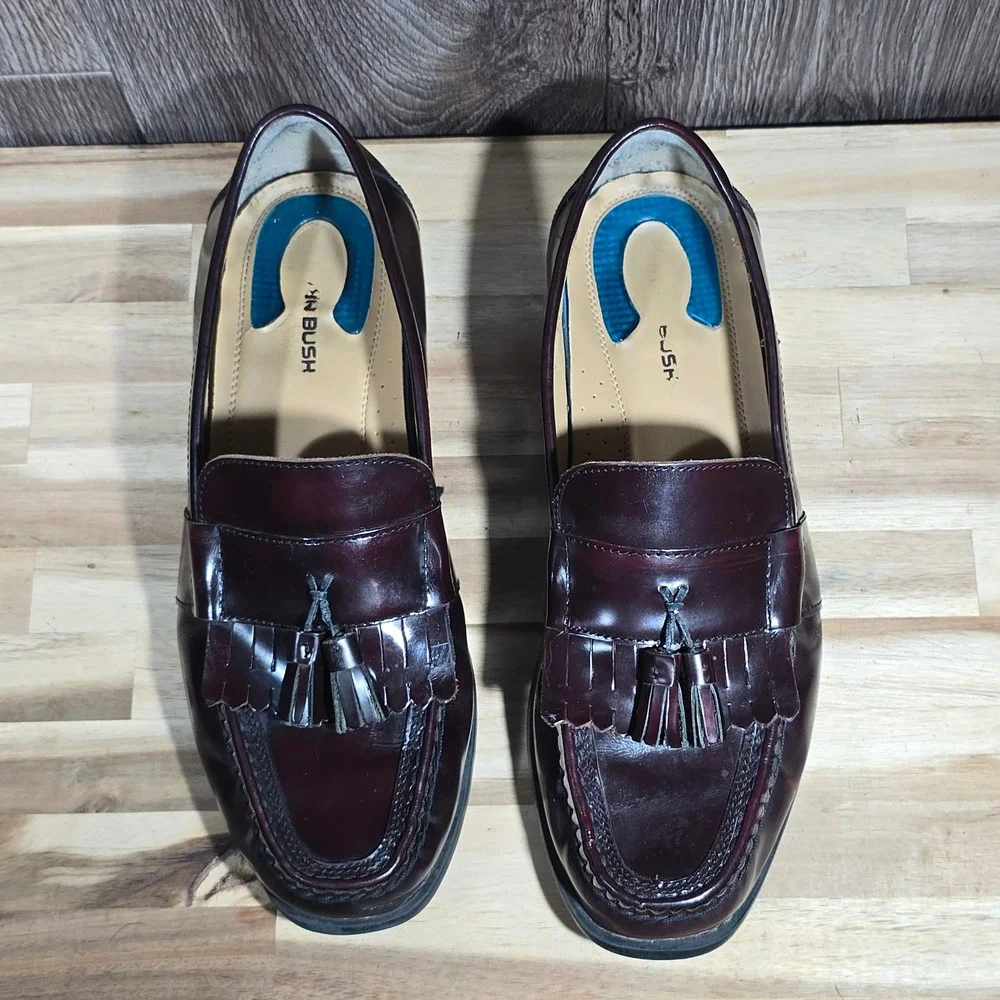 Nunn Bush Men's KORE Tassel‎ Kiltie Loafers 12M Burgundy Leather Dress Shoes